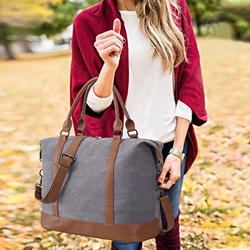 Camtop Women Ladies Weekender Travel Bag Canvas Overnight Carry-On Duffel Tote Luggage (Gray) #TOP6