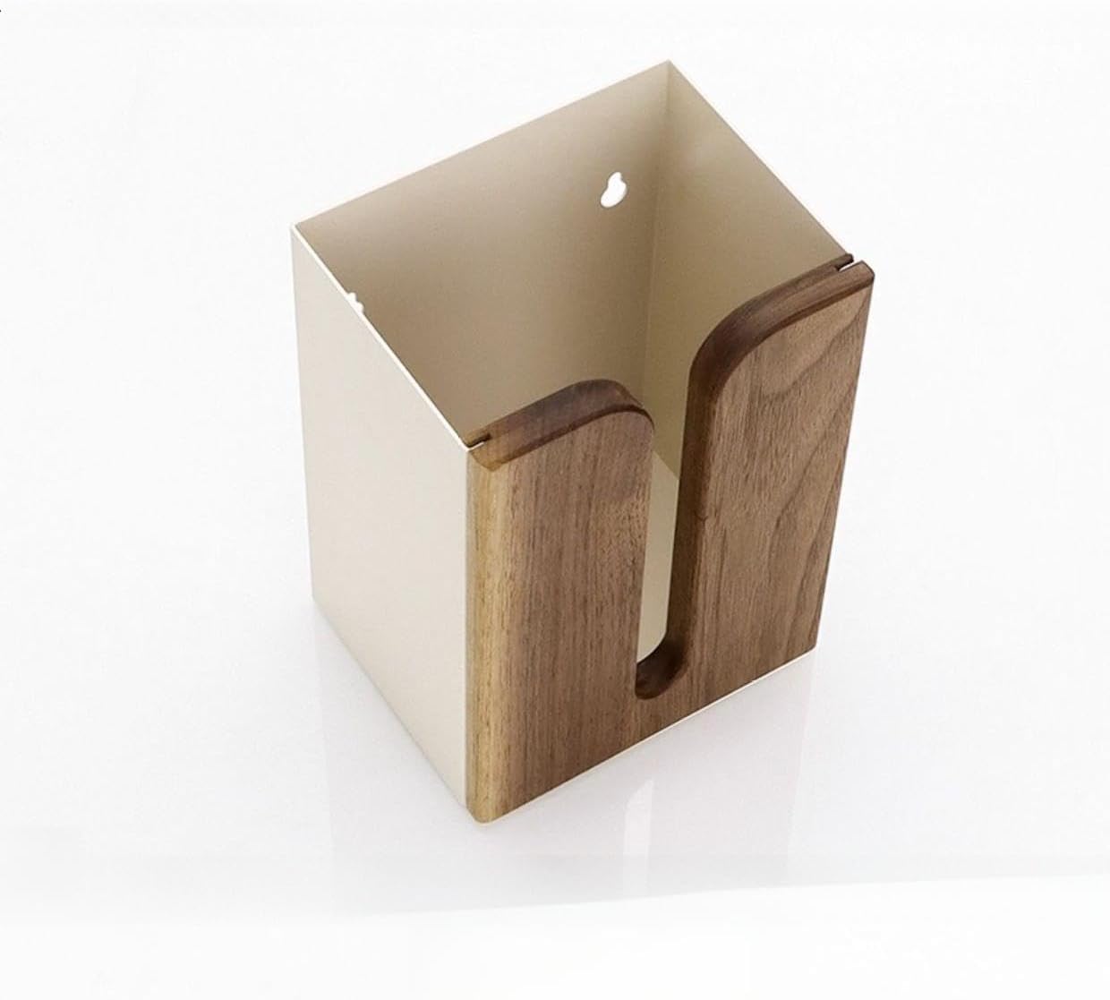 Magnetic Tissue Holder for Refrigerator: Sliding Solid Walnut Wood Napkin Container, Iron Dryer Sheet Dispenser, Adhesive Toilet Paper Roll Box Under Cabinet, Trash Bag & Glove Kitchen Storage (White)