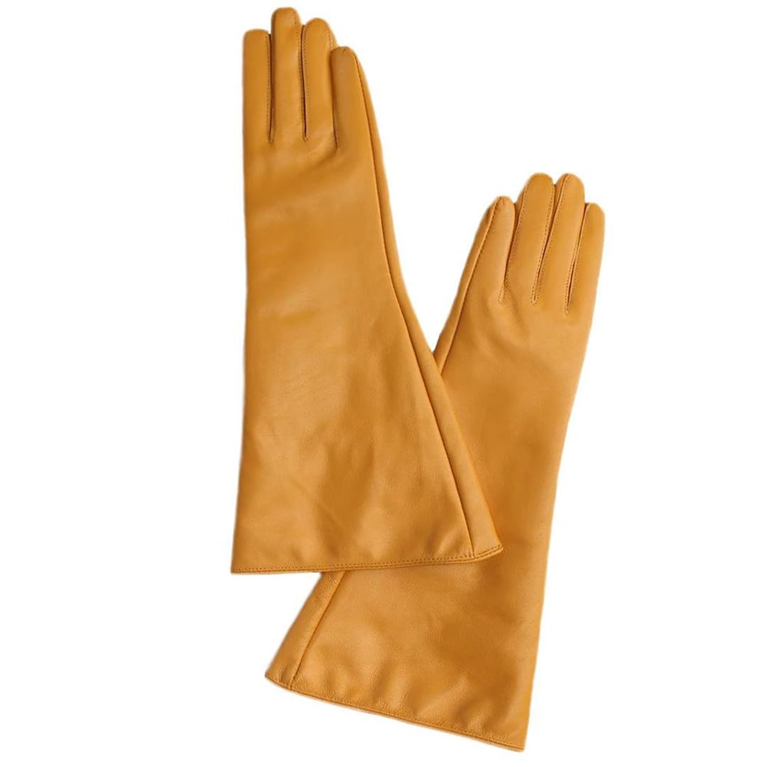 Damen-Handschuhe aus echtem Leder, breite Ärmel, Club, Performance, Catwalk Show, Orange, Schaffell, Opern-Stil