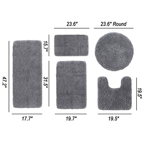 Seavish Luxury Grey Contour Bath Rug 19.5 X 19.5 Inches Shaggy Bathroom Rugs Non Slip Efficient Water Absorbent Washable Tufted Bath Mat Microfiber Soft Thick Plush U-Shaped Toilet Rug For Feet #TOP2