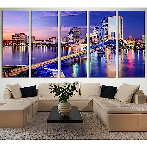 Cuadro en lienzo de Jacksonville Skyline listo para colgar con formato de 150x75cm