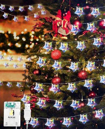 AceList 50 LED Iridescent Decor 10Ft Star String Lights USB/Battery Operated String Lights Indoor/Outdoor, Holographic Decor for Christmas Birthday Party Tent(White)
