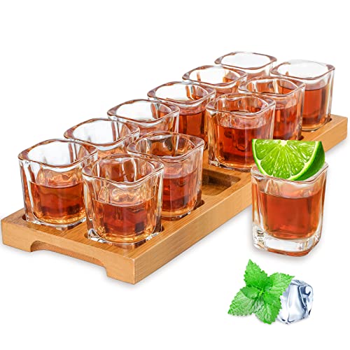 Inftyle Shot Glass Set - 2Oz/60Ml Set Of 12 Shot Glass Tray Holder Set Thick Base For Club Bar Party (12Pcs) #TOP23