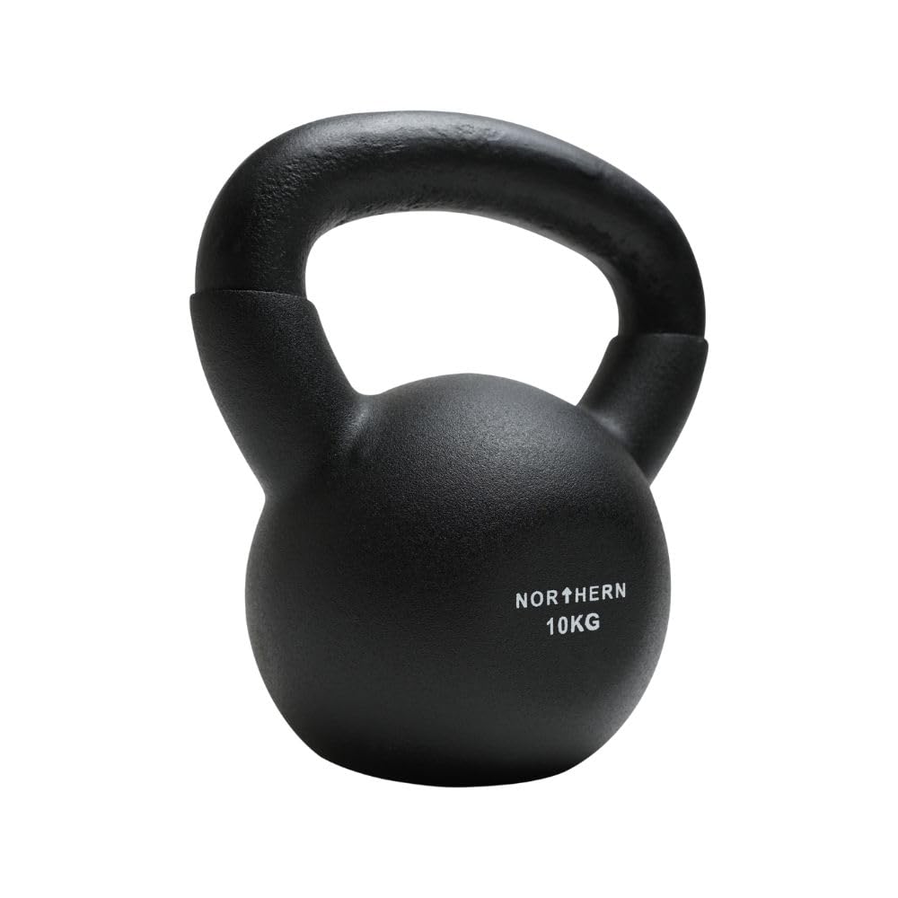 NORTHERN Black Neoprene Coated Cast Iron Kettlebell, 4kg–12kg Strength Training Weight, Flat Base, Durable Non-Slip Grip Kettle Bells for Fitness, Cross Training, Strength & Conditioning (10kg)