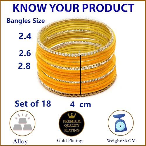 Image of ZENEME Gold-Plated Matte Finish Velvet White American Diamonds Studded Bangles Set Of 18 For Girls and Women