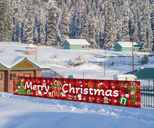 300 x 50cm / 118 x 20inch Weihnachtsdeko Merry Christmas Banner Hängend für Drinnen und Draußen