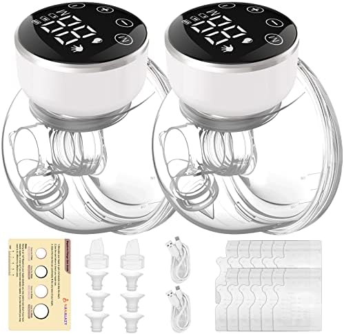 NaNaLazy Wearable Breast Pump Hands Free of Longer Battery Life & LED Display, Portable Electric Breast Pump with 3 Modes & 9 Levels & Low Noise, 24 mm Flange, 2 Pcs White