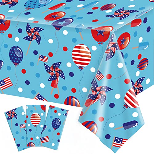 3 Pack 4Th Of July Tablecloth Independence Day Decorations Plastic Table Cover Memorial Day Table Cover Decorations Printed American Flag And Stars For Patriotic Themed Party Supplies, 54 X 108 Inch #TOP16