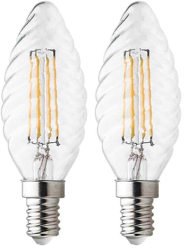 Velamp Ampoule LED à filament, forme torsadée C35, culot Edison E14, 4W (470 lumen équivalent à 40W), Lumière Blanc Chaud 2700K, verre transparent,...