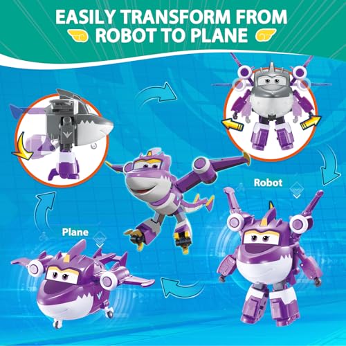 Super Wings Transformable Toys, 5 in Sally and Tino Dinosaur Airplane Transfomming Figures Toys Set, 2 in 1 Mode Rescue Bots Toy for 3-5 Year Old Boys Girls, Plane Toy for Toddlers Kids Age 3 4 5 6