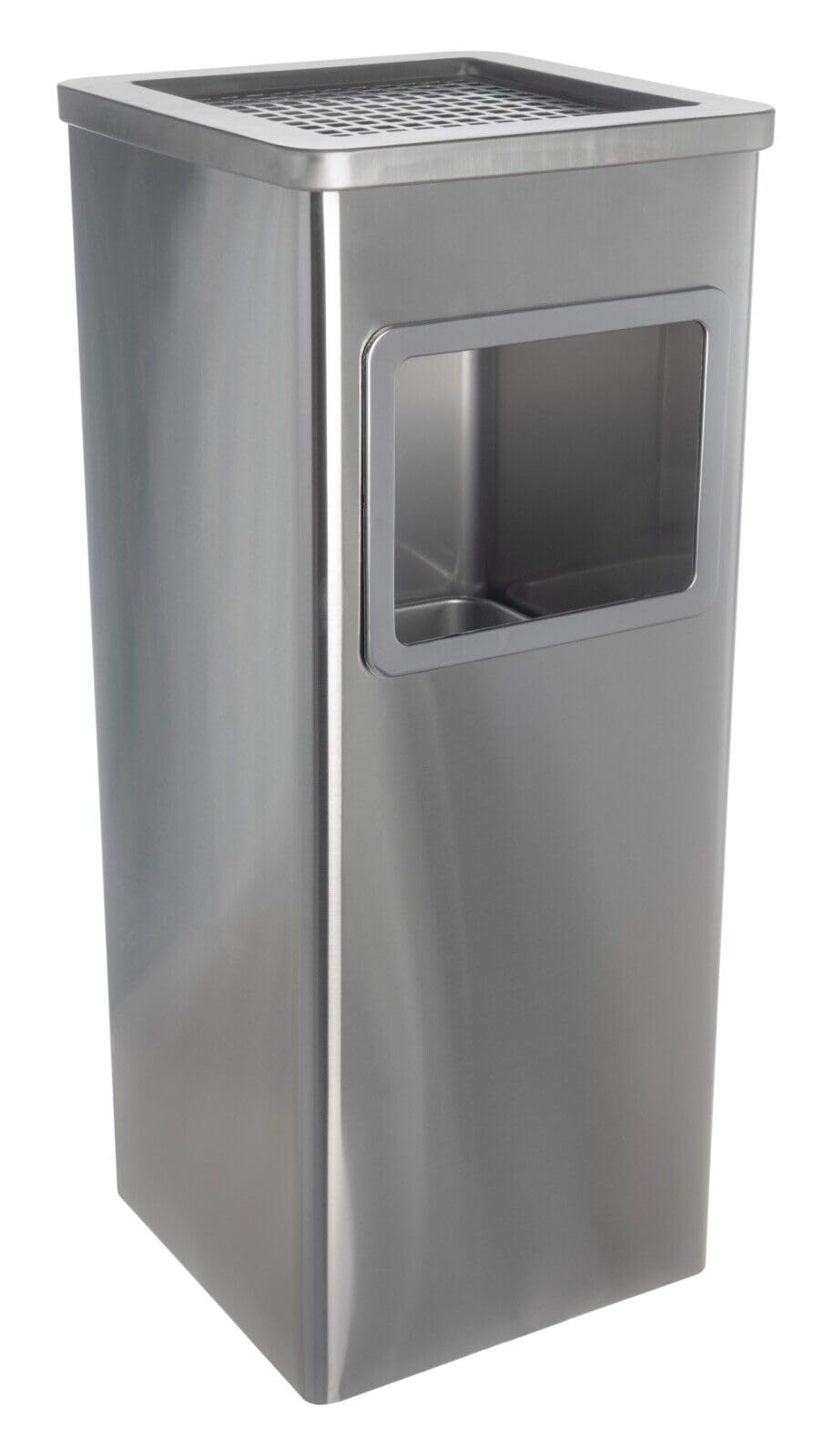 Curvaso 30L Outdoor Rubbish Bin with Ashtray Lid Stainless Steel Commercial Waste Dustbin for Pub, Patio, Garden & Office (Silver Square)