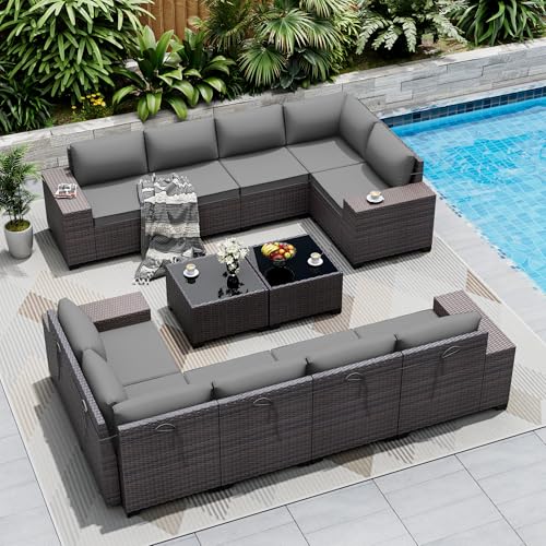 ASJMR Outdoor Patio Furniture Set, 12 Pieces Outdoor Sectional Furniture