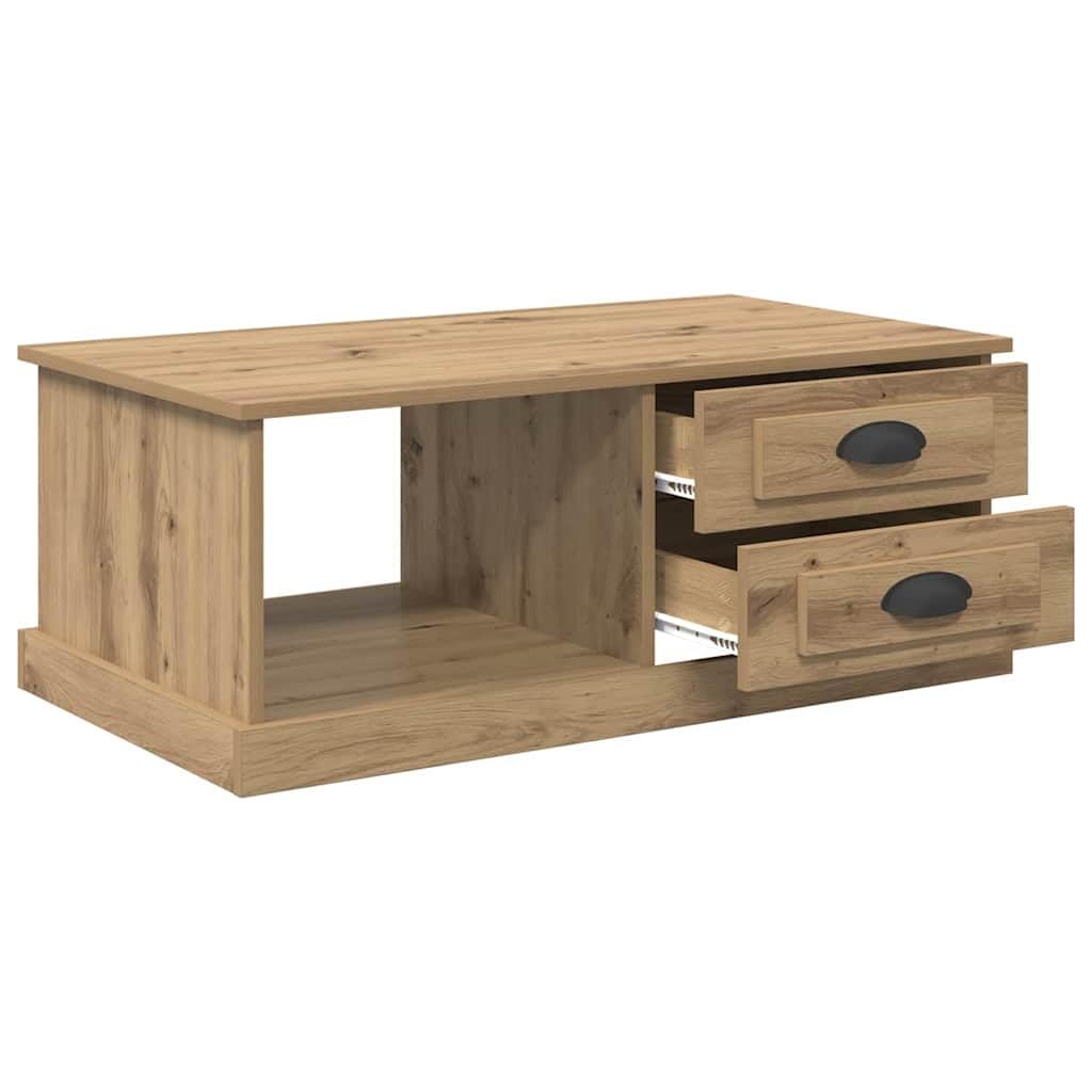 Tavolino da salotto in rovere Artisan, 90 x 50 x 35 cm, con 2 cassetti e ripiano, tavolino moderno per soggiorno, salotto, ufficio, ripostiglio, design, durevole, facile da montare