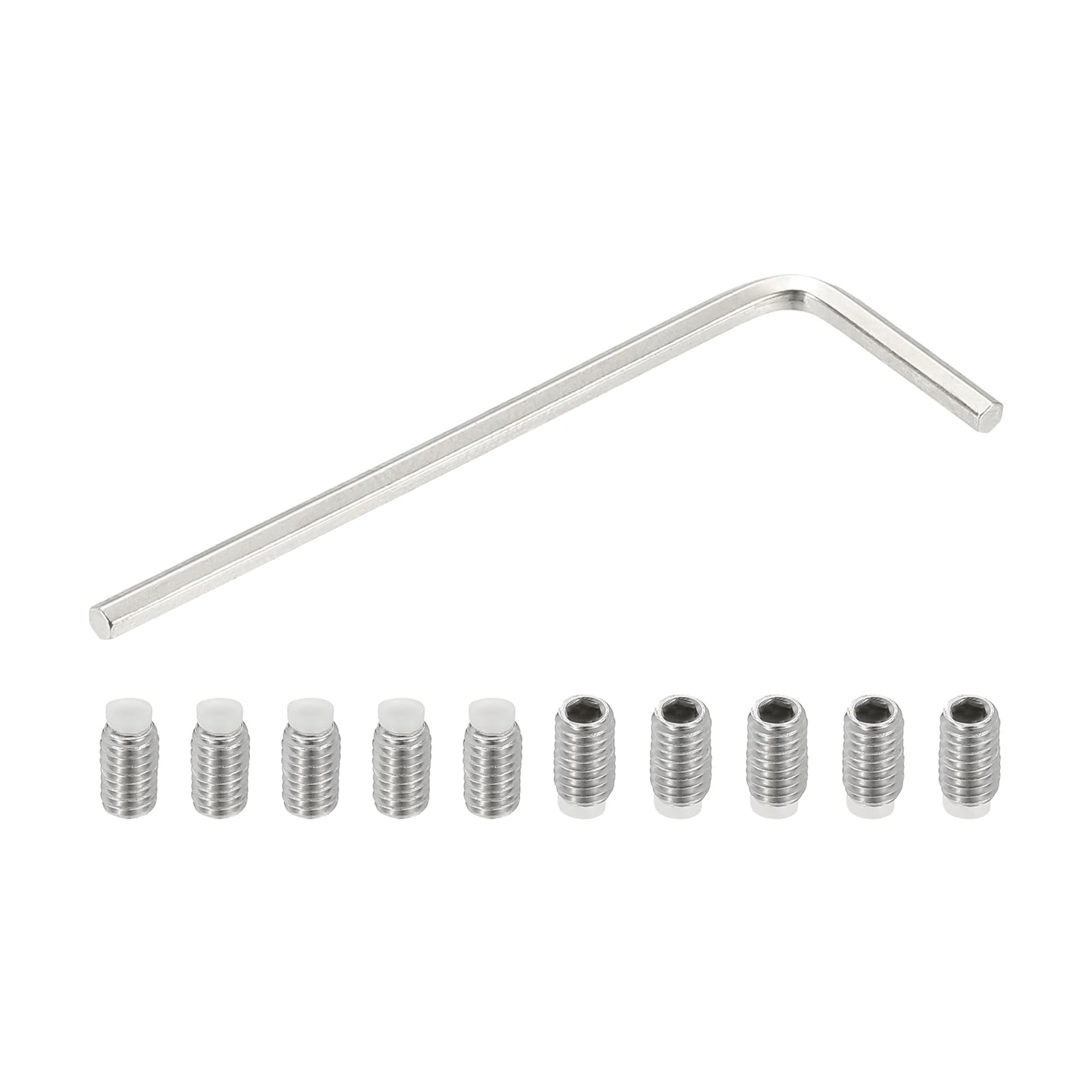 PATIKIL M4x7mm Nylon Tip Grub Screw, 10pcs 304 Stainless Steel Metric Hex Socket Head Cup Point Bolt Anti Slip Internal Hex Drive Hardware with l Key Wrench — image 1