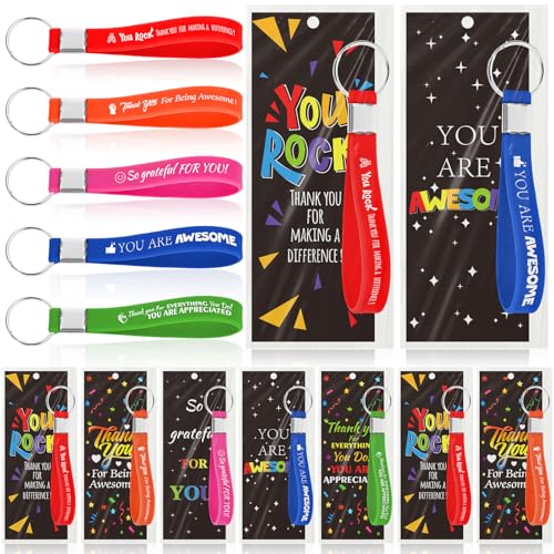 Aartner 30 Sets Employee Appreciation Gift Bulk Inspirational Motivational Silicone Key Chains Thank You Gifts for Coworkers Staff Teacher Nurses Women Men Office Team Stuffers-Confetti
