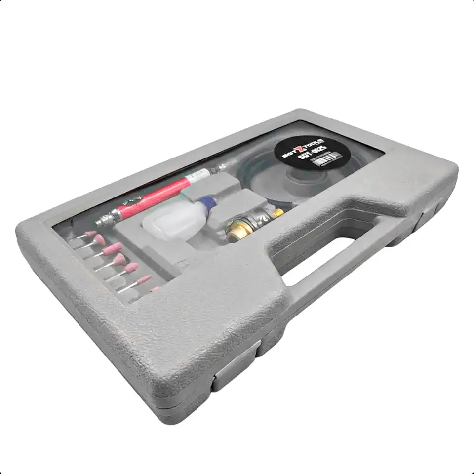 Kit Micro Retífica Pneumática Tipo Caneta 54.000 RPM Profissional Gravação Polimento Acabamento com 10 Pontas Montadas Estojo Completo Precisão Ferramentaria Joias
