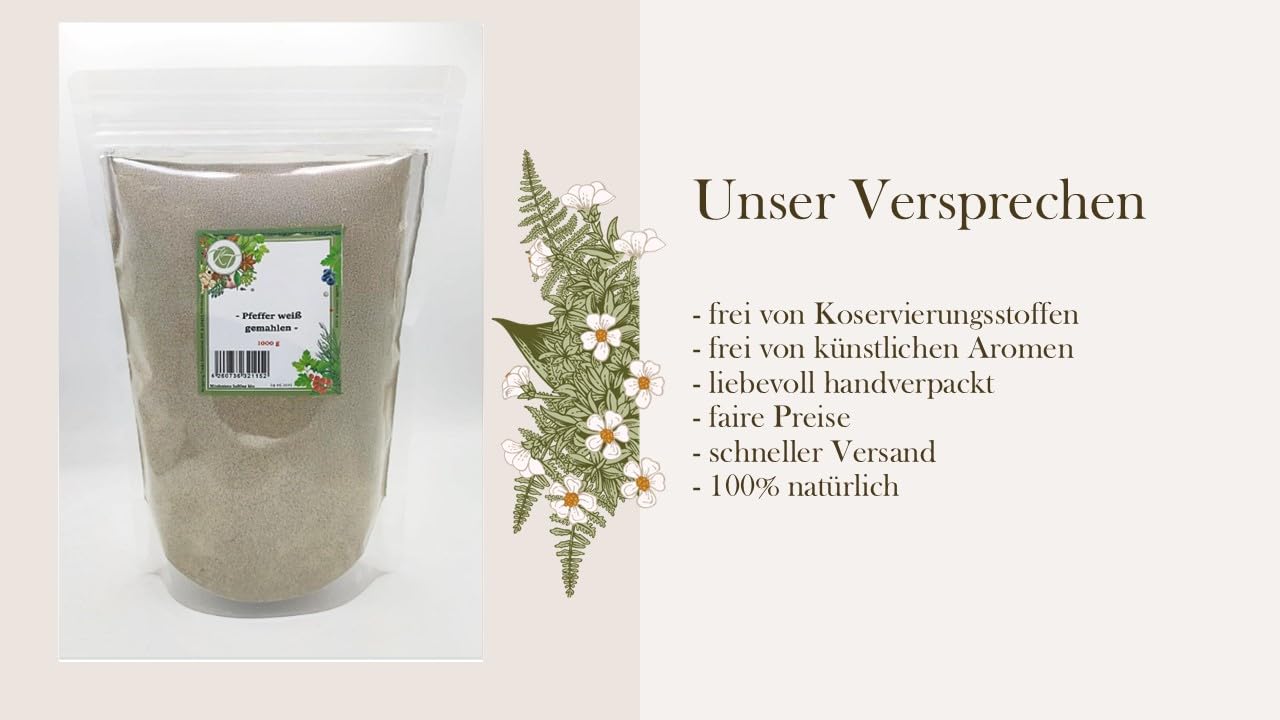 K T 1000 g / 1 Kg Pfeffer weiß gemahlen Pfeffer Pulver weiß - 1A Qualität
