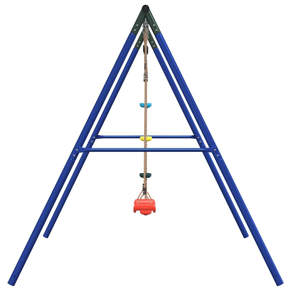 Schaukel-Set mit Schaukelsitz und Kletterschaukel aus lackiertem Stahl für Kinder 3-10 Jahre, Robustes Gartenspielzeug mit Kletterseil, 206x185x185 cm, ideal für Garten, Terrasse
