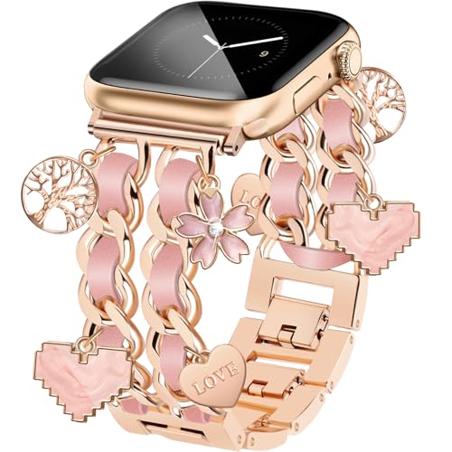 Bracelets de montre pour femme Newlibery compatibles Apple Watch 38-45mm en métal réglable