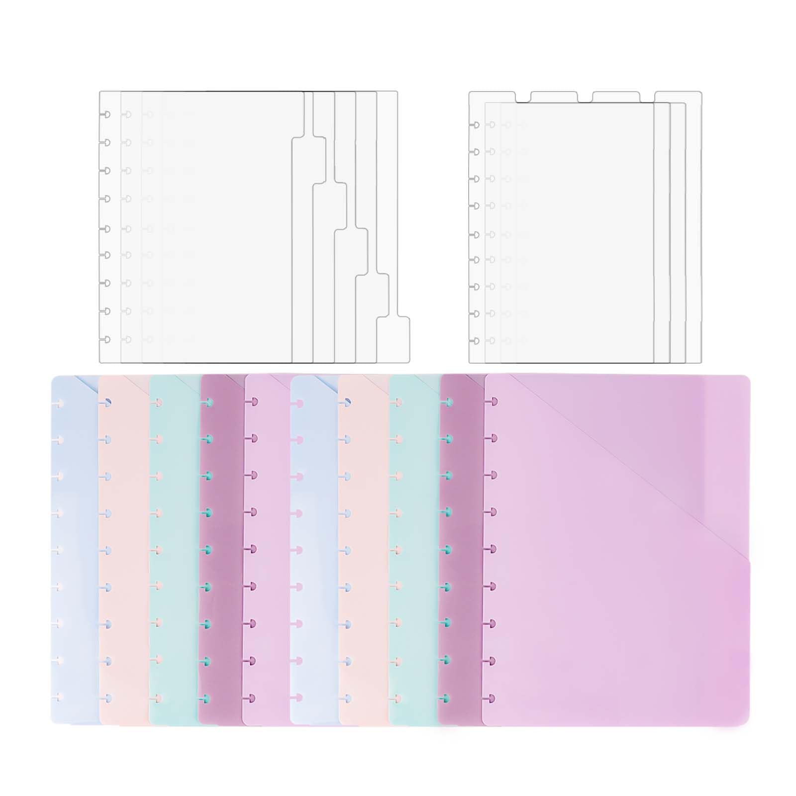 Divisores de bolsillo con diseño de disco, 10 piezas de 7 x 9.25 pulgadas, 4 pestañas superiores, 6 pestañas laterales, juego de carpetas divisoras de índice para 9 cubiertas de planificador