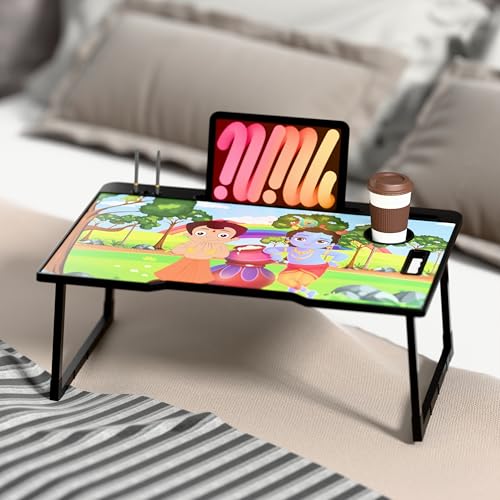 Image of LIDBOX Smart Multipurpose Foldable Laptop Table with Cup Holder, Study Table, Bed Table, Breakfast Table, Foldable and Portable /Ergonomic & Rounded Edges /Non-Slip Legs (COT BHIM-KRISHNA)