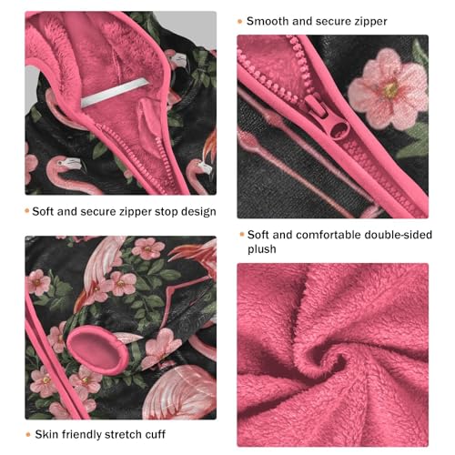 Flamingos Flowers Girls Fleece Jacket Girls Fall Jacket Girl Coats Zip Up Hoodie Children Sherpa Warm Outerwear 2-10T3