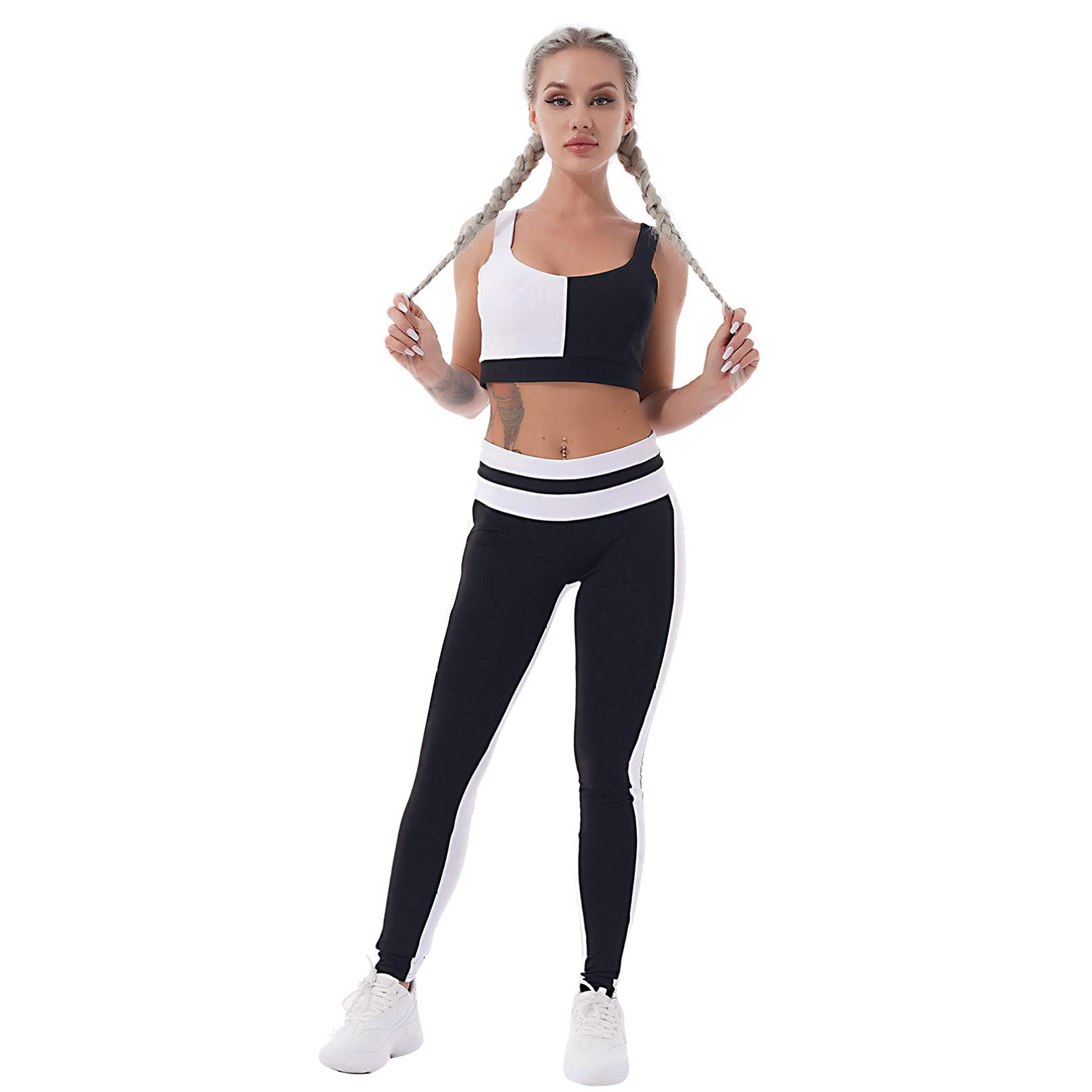 Womens Workout Set Two Pieces Yoga Leggings with Sports Bra Jogger Activewear Gym Summer Clothes