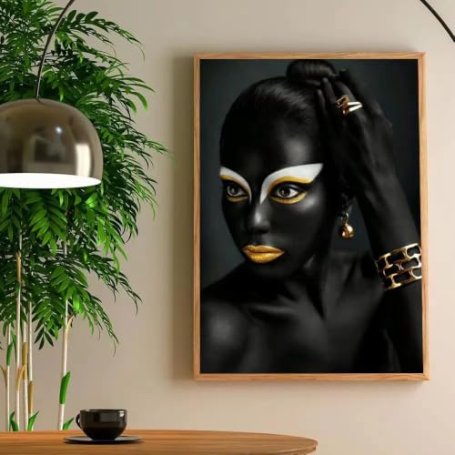Impression portrait femme africaine art moderne finitions or et noir chic
