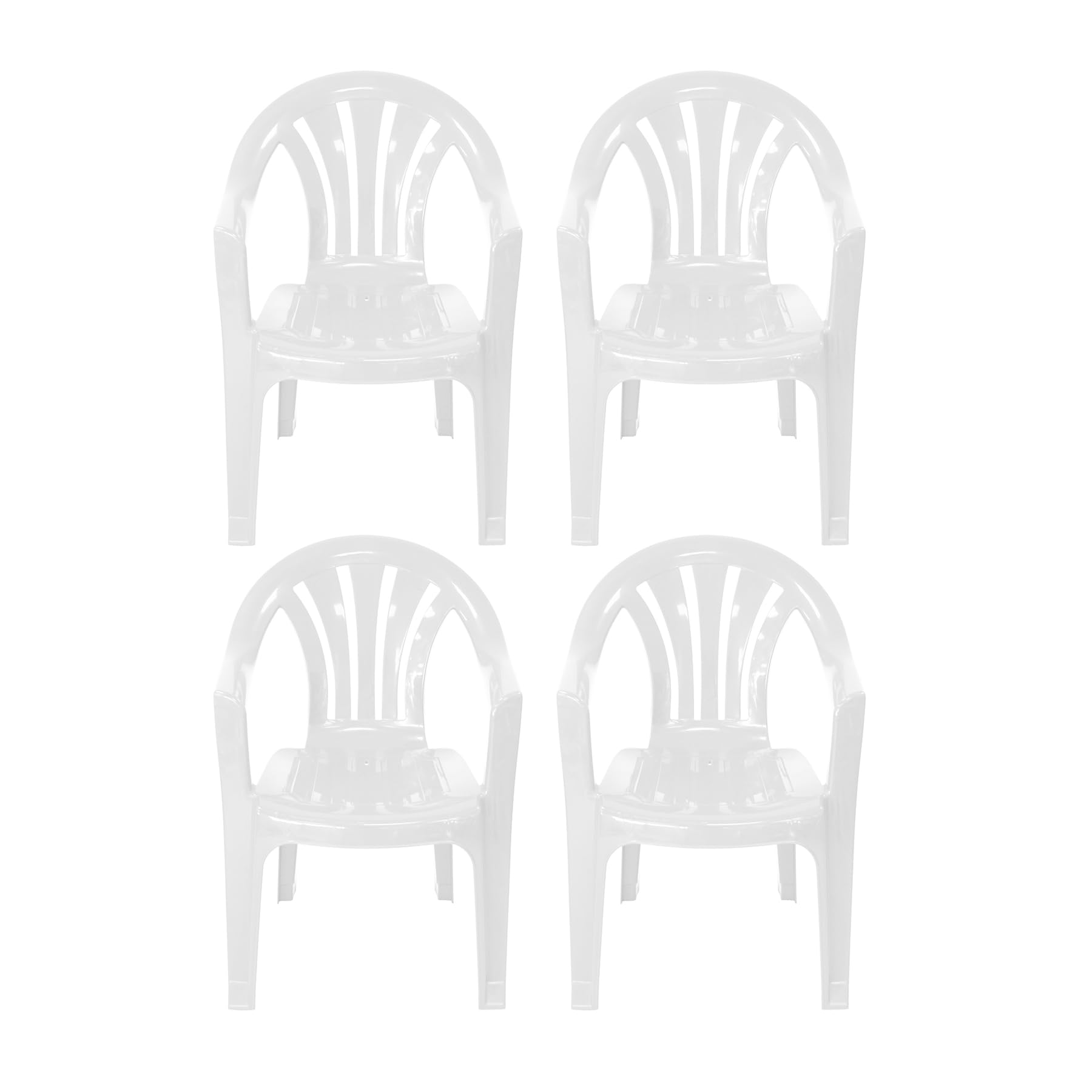 Plastic Garden Low Back Chair Stackable Patio Outdoor Party Seat Chairs Picnic White Pack of 4 (X4)