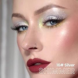 evpct Silver Shimmer Cream Eye Shadow Brightener Sticks Set for Eyes, Silver Shimmery Matte Pencil Eye shadow Applicator Stick Pen Palette Makeup Waterproof sombras en crema para ojos 16