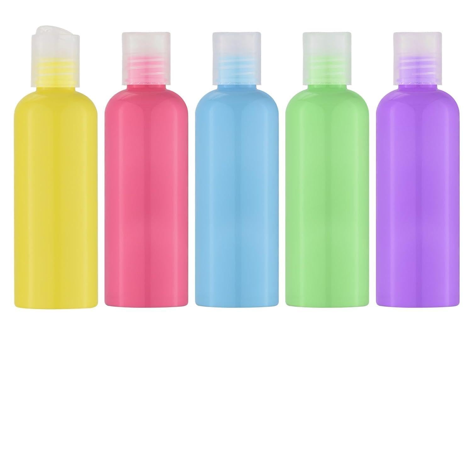 Livfa Multi 100Ml Travel Bottles For Toiletries, Empty Travel Size Containers Tsa Approved, 5Pcs Small Plastic Shampoo Bottles With Labels