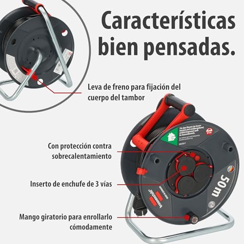 Miniatura 3 de Brennenstuhl Enrollacables Garant V2 Ip44 50m Exterior Made In Germany, 3 Tomas De Corriente Con Contacto De Puesta A Tierra, Plástico Especial