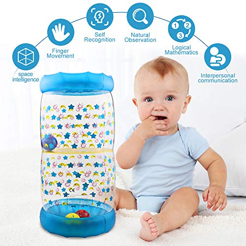 QIQU Baby Shower Crawling Plastic Training Roller Baby Crawling Fitness Toys Inflatable Baby Jumbo Roller with Bell Ball Inside Exercise Your Baby\'s Hearing and Touch, Muscles and Coordination