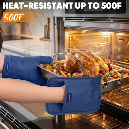 Silicone Oven Mitts and Pot Holders Sets, Baking Kitchen Gloves/Hot Pads 500°F Heat Resistant with Non-Slip Silicone Grip Surface, Includes 2 Cooking Mitts/2 Potholders/4 Kitchen Towels/4 Dishcloths - image 6