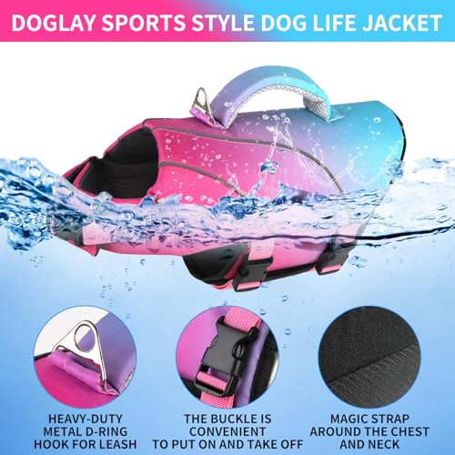 Doglay Dog Life Jacket, Ripstop Swim Vest for Swimming, Pink Gradient, XS by Doglay - Used condition - Image 3