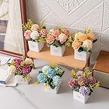 Donmills 6Pcs Artificial Flowers with Ceramic Pot Small Fake Hydrangea Arrangements Faux Spring Flowers in Vase Home Spring Decor, Centerpiece Table Decorations for Farmhouse Office Shelf Dining Table - Image 6