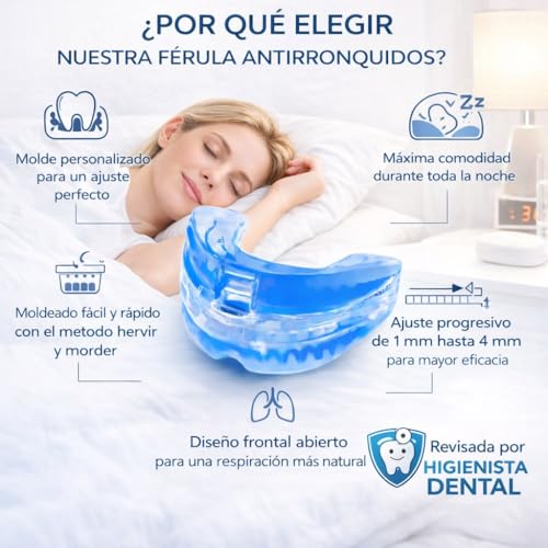 Miniatura 8 de Férula Antirronquidos De Avance Mandibular Premium - Dispositivo Antirronquidos Ajustable - Ayuda A Reducir Los Ronquidos, Facil De Usar Con Guía De Uso Diseñada Por Higienista Dental