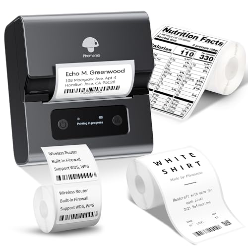 Phomemo M221 Label Maker Machine with Tape, Flagship 3'' Bluetooth Thermal No Ink Label Printer - for Address, Barcode, Small Business, Home for Phone/PC, with 3-Pack Most Used Labels, Space Gray