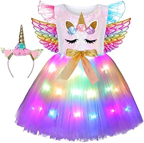 Sersllta Unicorn Costume for Girls LED Light Up Tutu Dress Unicorn Birthday Party Halloween Costume for Girls