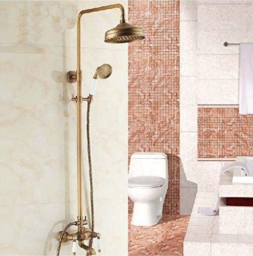 Robinet mitigeur baignoire laiton antique et colonne douche pluie Gowe