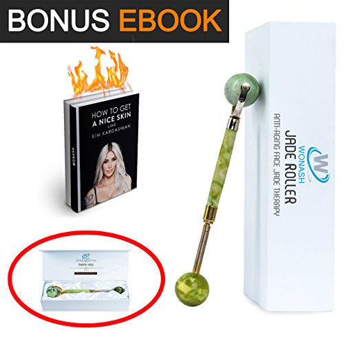Premium Jade Roller 100% Natural for Face Massage with Ball Roller by KRASR | Bonus Ebook | 100% Nephrite Jade | 100% Handmade | Anti-Aging, Anti-Wrinkle Beauty Skincare Tool | for Face, Neck & Eyes