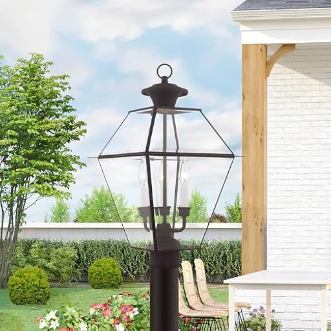 Livex Lighting 2384-04 Westover 3 Light Outdoor Black Finish Solid Brass Wall Lantern with Clear Beveled Glass, 22 x 12 x 22
