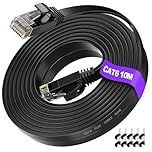 ikbc Ethernet Cable 10m, Cat 6 Flat Cable 10m High Speed Internet Cable, 10 Meter LAN Cable Network 1Gbps, Gigabit RJ45 10 Meter Cat 6 Patch Cord for Router PS4/5 (10 Clips)