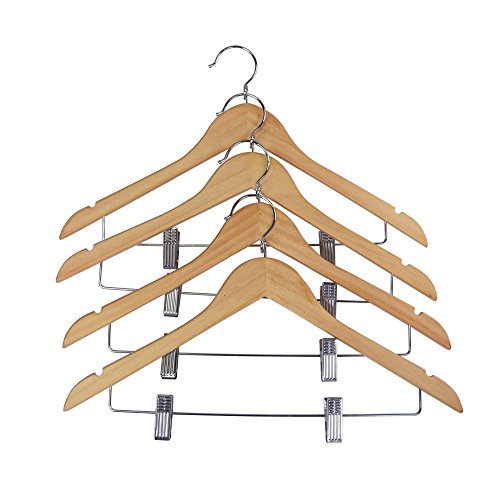 Proman Products Ksd3032 Kascade Wooden Hangers 50 Pack, Unique Ring Design, Space Saving Pants Clothes Hanger With Pants Clips And Shoulder Notches, Natural #TOP2