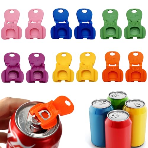 TILONKJ 12 Stück Getränkedosenöffner Dosenverschluss Getränkedosen Einfacher Öffner mit Auslaufsicheren Kunststoffabdeckungen Manuell Ringöffner Kunststoff Dosenöffner für Bier Soda Getränke