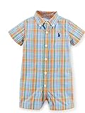 Ralph Lauren Baby Boys' Plaid Cotton Poplin Shortall- Orange Multi