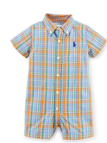 Ralph Lauren Baby Boys' Plaid Cotton Poplin Shortall- Orange Multi Ralph Lauren Baby Boys' Plaid Cotton Poplin Shortall- Orange Multi