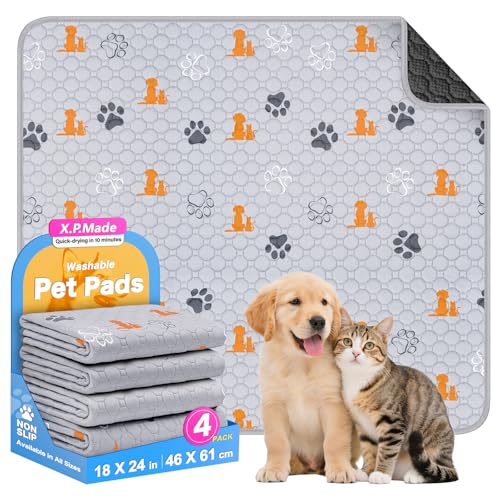 Image of Washable Pee Pads for Dogs, 4 Pack Reusable Puppy Pads, Waterproof Pet Pee Pads for Dog Potty Training, Extra Large Dog Pee Pads for Crate, Playpen, and Whelping, Orange 18 inchx24 inch