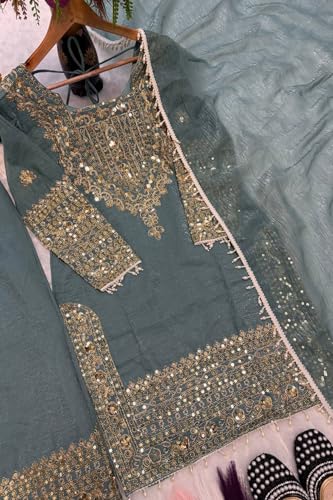 Image of PERFECT CHOICE WOMEN'S Heavy Natural Crep Silk Stitched Ethnic Salwar Kameez - Long Kurti with Embroidered Sleeves, Party & Festival Wear (SF251-ve115 Black1 XXL)