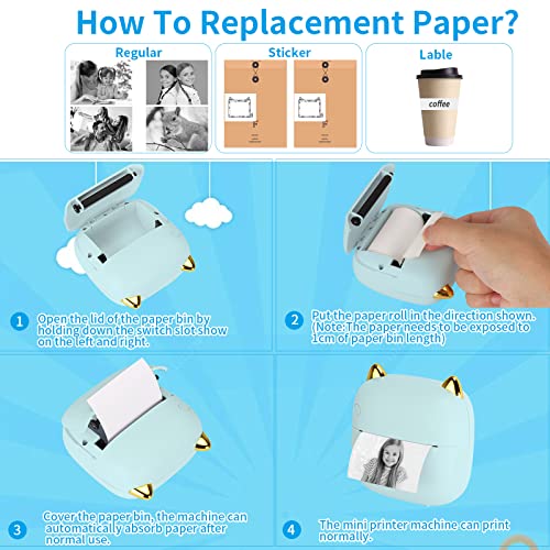 Huijukeji Mini Sticker Printer Pocket Inkless Thermal Printer With Rgb Light For Ios&Android, 10 Rolls Thermal Paper And Sticker, Bluetooth Smart Portable Receipt Printer For Photo Journal Notes Memo #TOP1